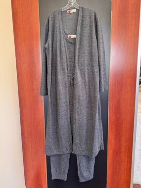 Free People Beach Lounge Set Jumpsuit and  Long Duster Set Size XL Heather Gray